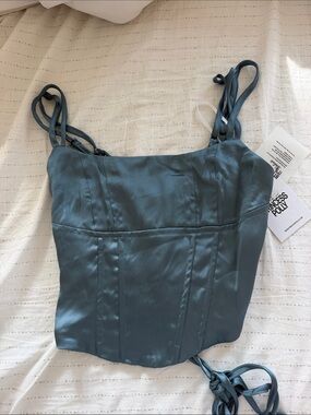 Princess Polly Teal Satin Corset-Style Crop Top